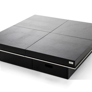 47" Black Faux Leather And Wood Square Block Coffee Table