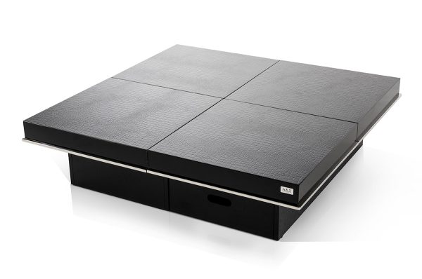 47" Black Faux Leather And Wood Square Block Coffee Table