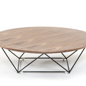39" Brown and Black Wood And Stainless Steel Round Cross Legs Coffee Table