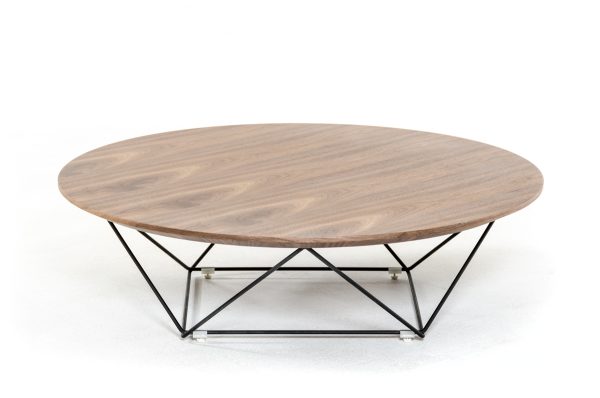 39" Brown and Black Wood And Stainless Steel Round Cross Legs Coffee Table