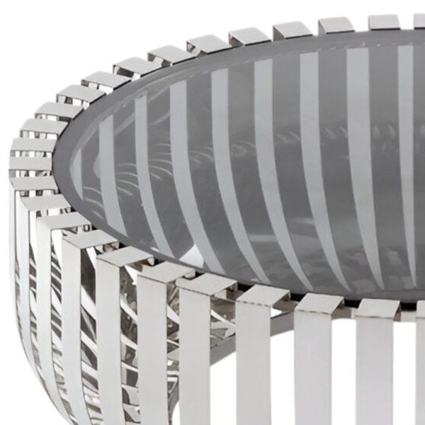 39" Clear and Silver Glass And Stainless Steel Round Abstract Coffee Table - Image 3