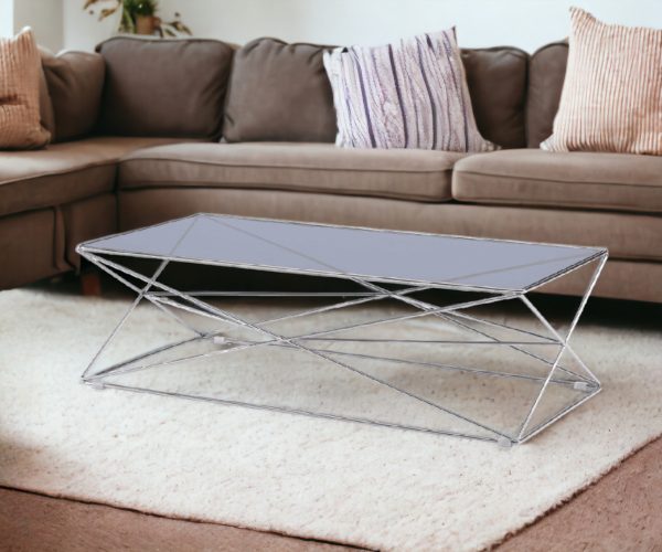 18" Smoked Glass And Stainless Steel Coffee Table - Image 2