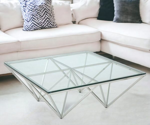 15" Glass And Stainless Coffee Table - Image 2