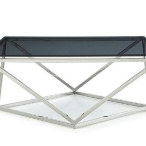 32" Smoked Glass And Stainless Steel Coffee Table