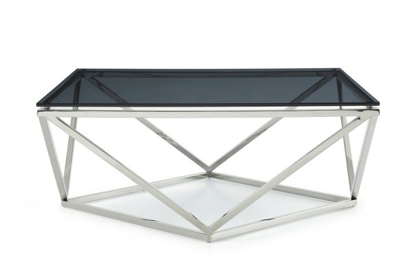 32" Smoked Glass And Stainless Steel Coffee Table