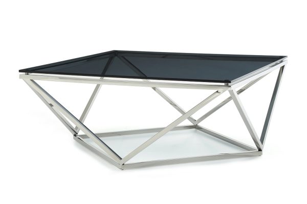 32" Smoked Glass And Stainless Steel Coffee Table - Image 3