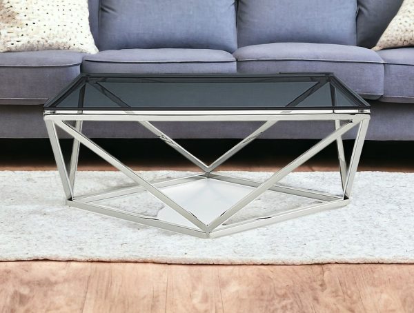 32" Smoked Glass And Stainless Steel Coffee Table - Image 2