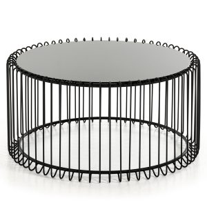 35" Black Glass And Iron Square Abstract Coffee Table