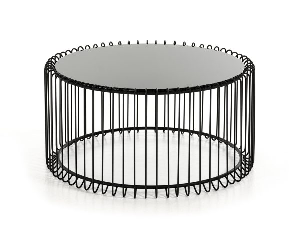 35" Black Glass And Iron Square Abstract Coffee Table