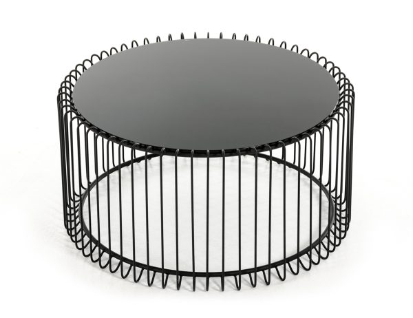 35" Black Glass And Iron Square Abstract Coffee Table - Image 3