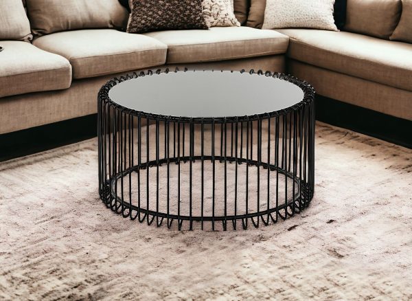 35" Black Glass And Iron Square Abstract Coffee Table - Image 2