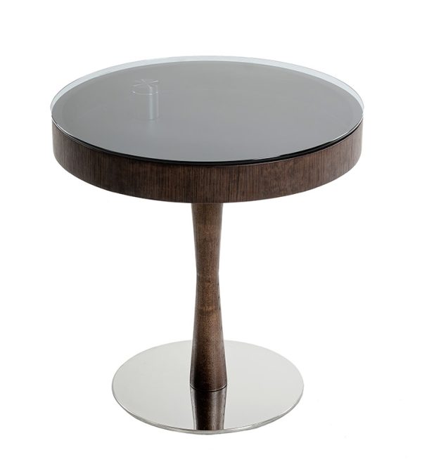 22" Brown Oak Veneer Round End Table