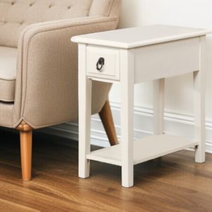23" White Solid Wood End Table With Drawer And Shelf