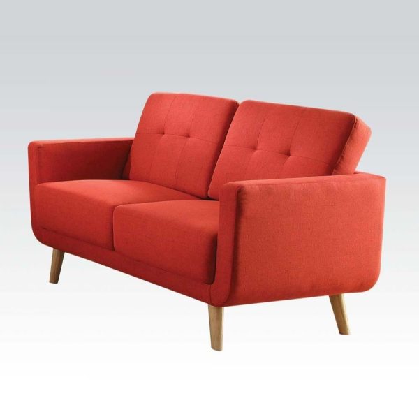 56" X 31" X 35" Red Linen Loveseat - Image 3