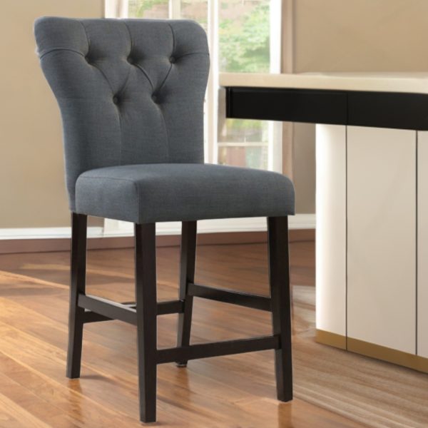 Set of Two Gray And Brown Solid Wood Counter Height Bar Chairs - Image 2