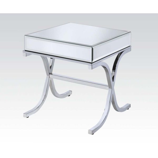 22" Silver And Clear Glass Square Mirrored End Table - Image 3