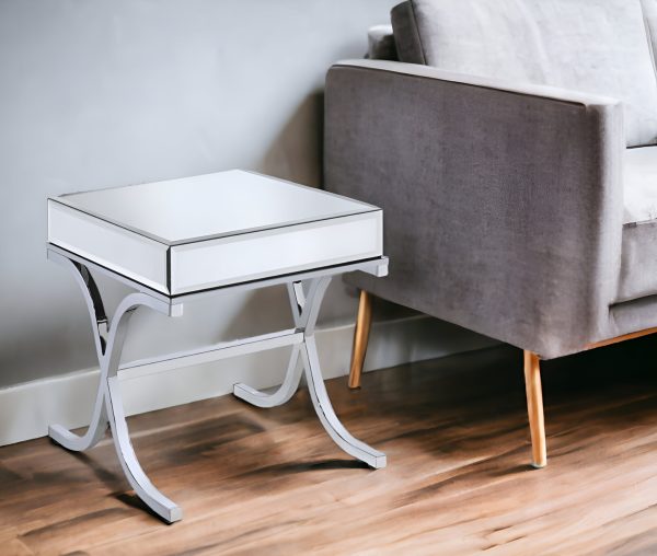 22" Silver And Clear Glass Square Mirrored End Table - Image 2