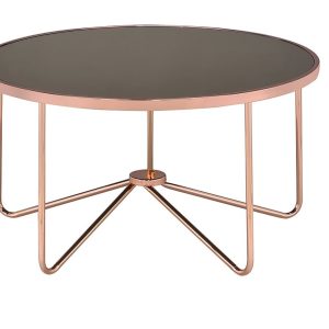 34" X 34" X 18" Smoky Glass And Rose Gold Coffee Table