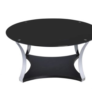 35" X 35" X 16" Black Glass And Chrome Coffee Table
