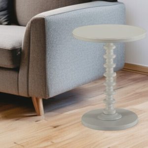 22" White Wood And Solid Wood Round Pedestal End Table