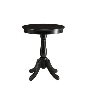 22" Black Wood Round Pedestal End Table