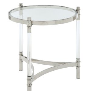 24" Silver And Clear Glass Round End Table