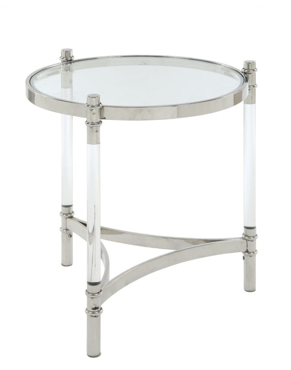 24" Silver And Clear Glass Round End Table