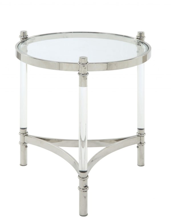 24" Silver And Clear Glass Round End Table - Image 3