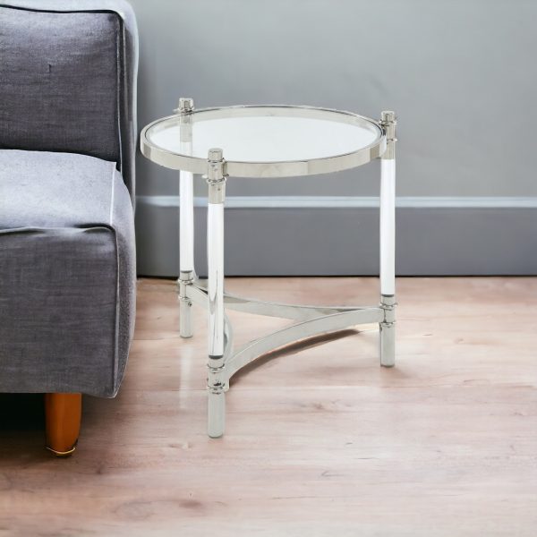 24" Silver And Clear Glass Round End Table - Image 2