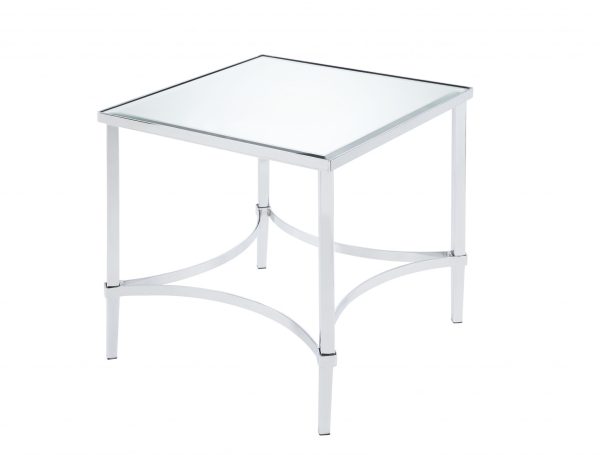 24" Chrome And Glass Glass Square Mirrored End Table