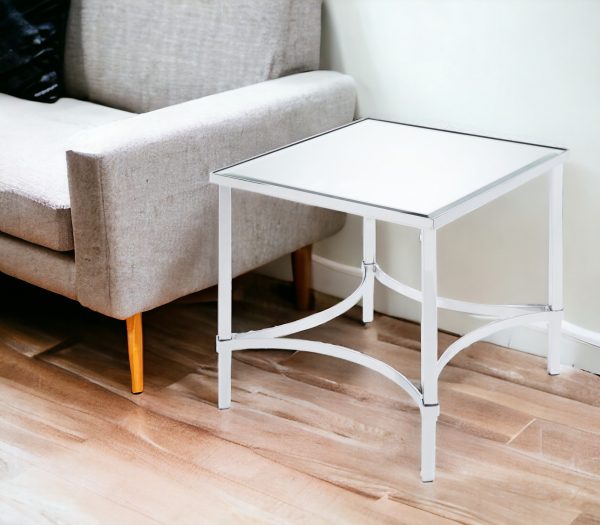 24" Chrome And Glass Glass Square Mirrored End Table - Image 2