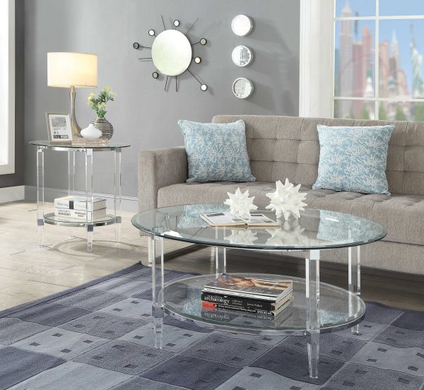 38" X 38" X 18" Clear Acrylic Chrome And Clear Glass Coffee Table