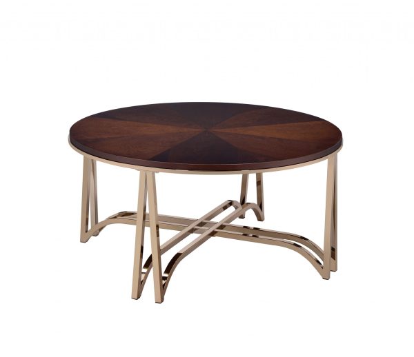 36" X 36" X 18" Walnut And Champagne Coffee Table