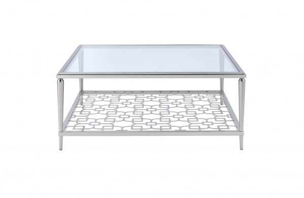 40" X 40" X 18" Nickel  Clear Glass Coffee Table