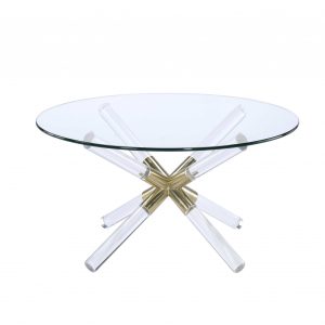 34" X 34" X 18" Gold Clear Acrylic And Clear Glass Coffee Table