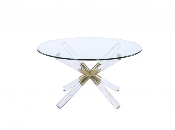 34" X 34" X 18" Gold Clear Acrylic And Clear Glass Coffee Table