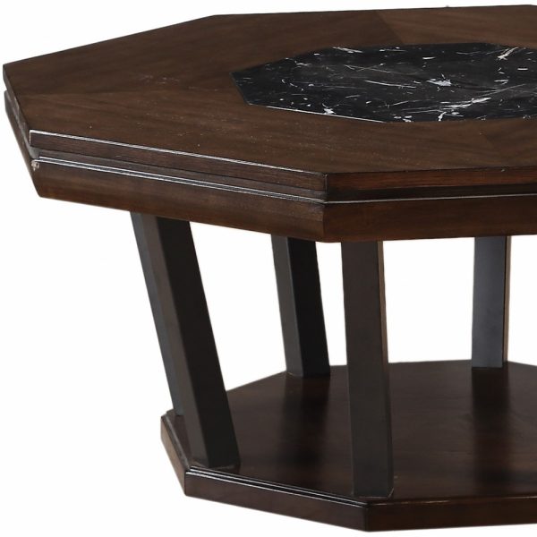 38" X 38" X 18" Black Marble And Tobacco Coffee Table - Image 3