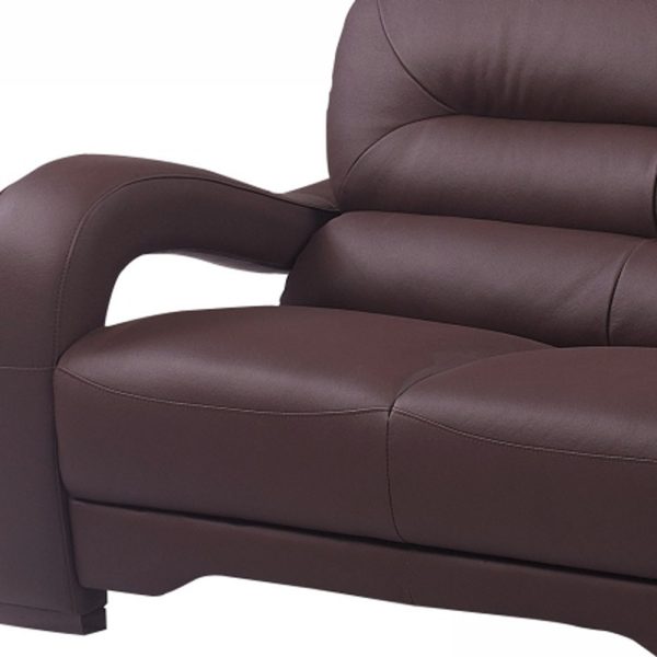 56" Brown And Dark Brown Faux Leather Love Seat - Image 3