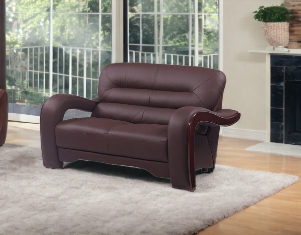 56" Brown And Dark Brown Faux Leather Love Seat - Image 2
