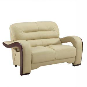 56" Beige And Dark Brown Faux Leather Love Seat