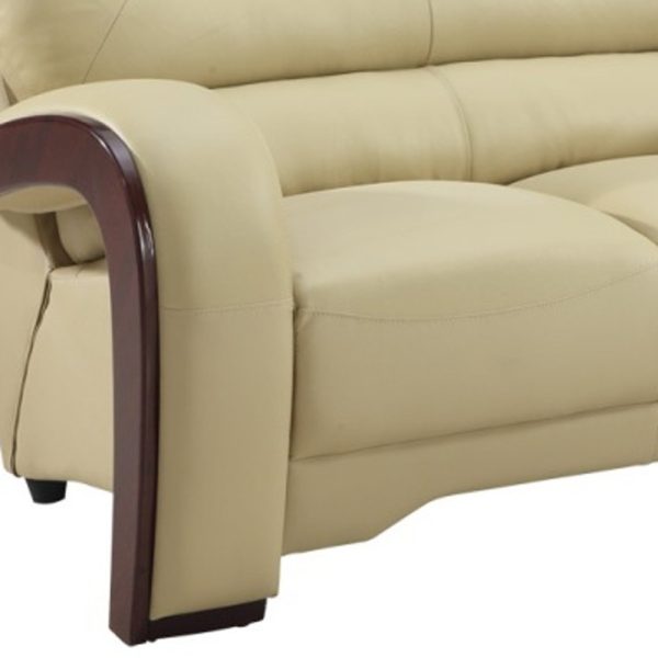 56" Beige And Dark Brown Faux Leather Love Seat - Image 3