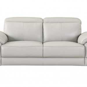 71" Light Gray And Silver Genuine Leather Loveseat