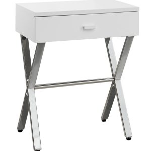 22" Silver And White Wood And Metal End Table With Drawer