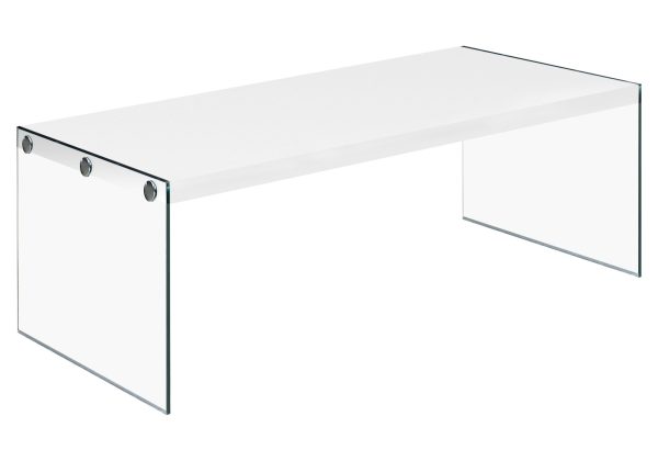 44" White And Clear Wood And Glass Coffee Table - Image 2