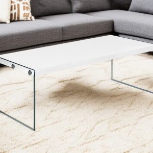 44" White And Clear Wood And Glass Coffee Table