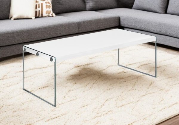 44" White And Clear Wood And Glass Coffee Table