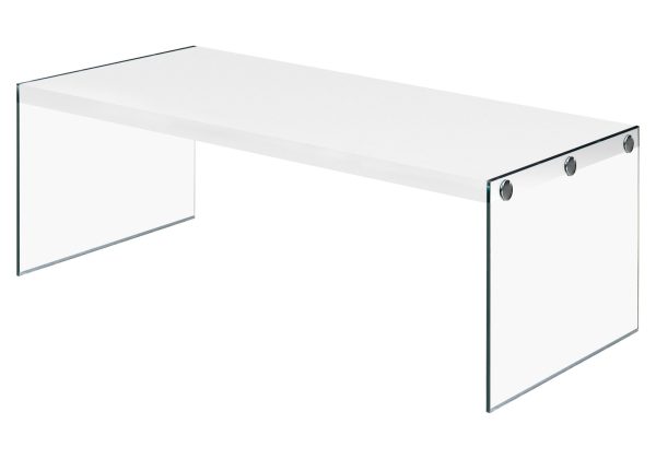 44" White And Clear Wood And Glass Coffee Table - Image 3