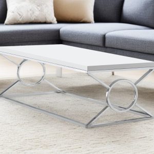 44" White And Silver Wood And Iron Coffee Table