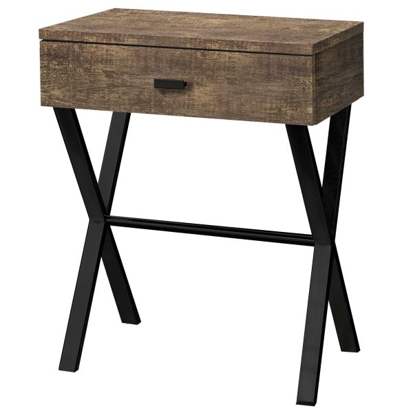 22" Black And Brown Wood And Metal End Table With Drawer - Image 3