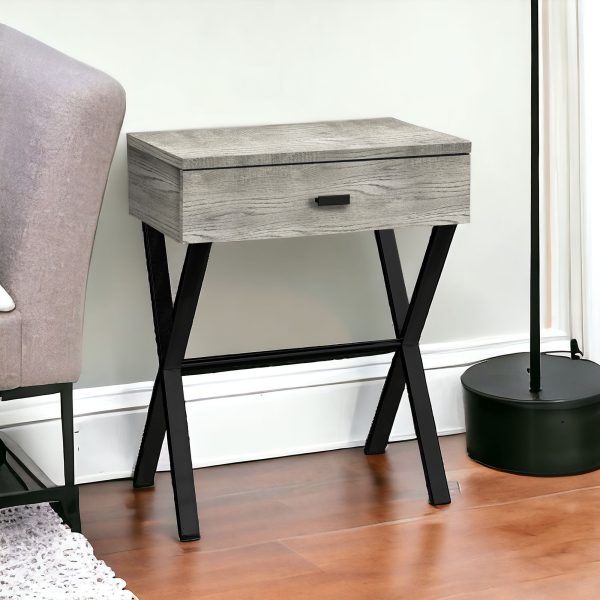 22" Black And Gray Wood And Metal End Table With Drawer - Image 3